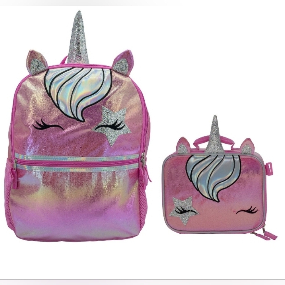 Unicorn Backpack & Matching Lunchbox Set Pink & Silver by Accessory Innovations